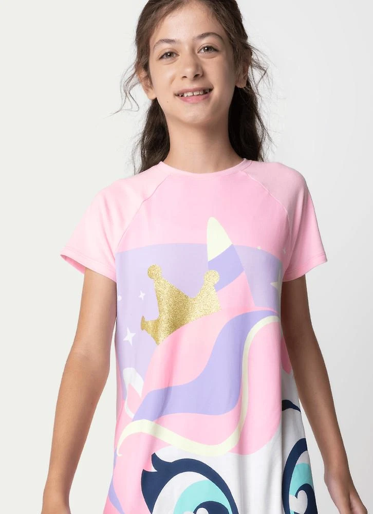 Camisola manga curta viscolycra menina teen unicórnio diamante