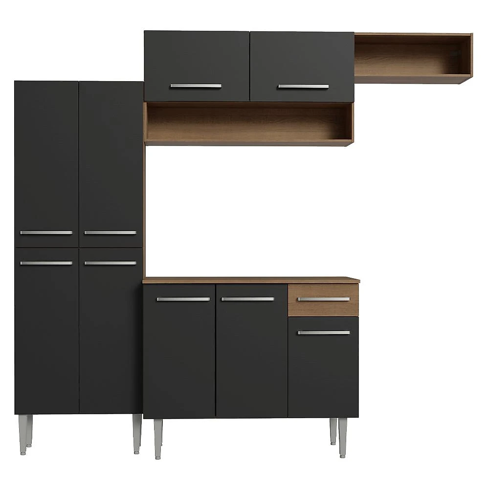 Armário de Cozinha Completa 229cm Rustic/Preto Emilly Madesa 18XA Rustic/Preto