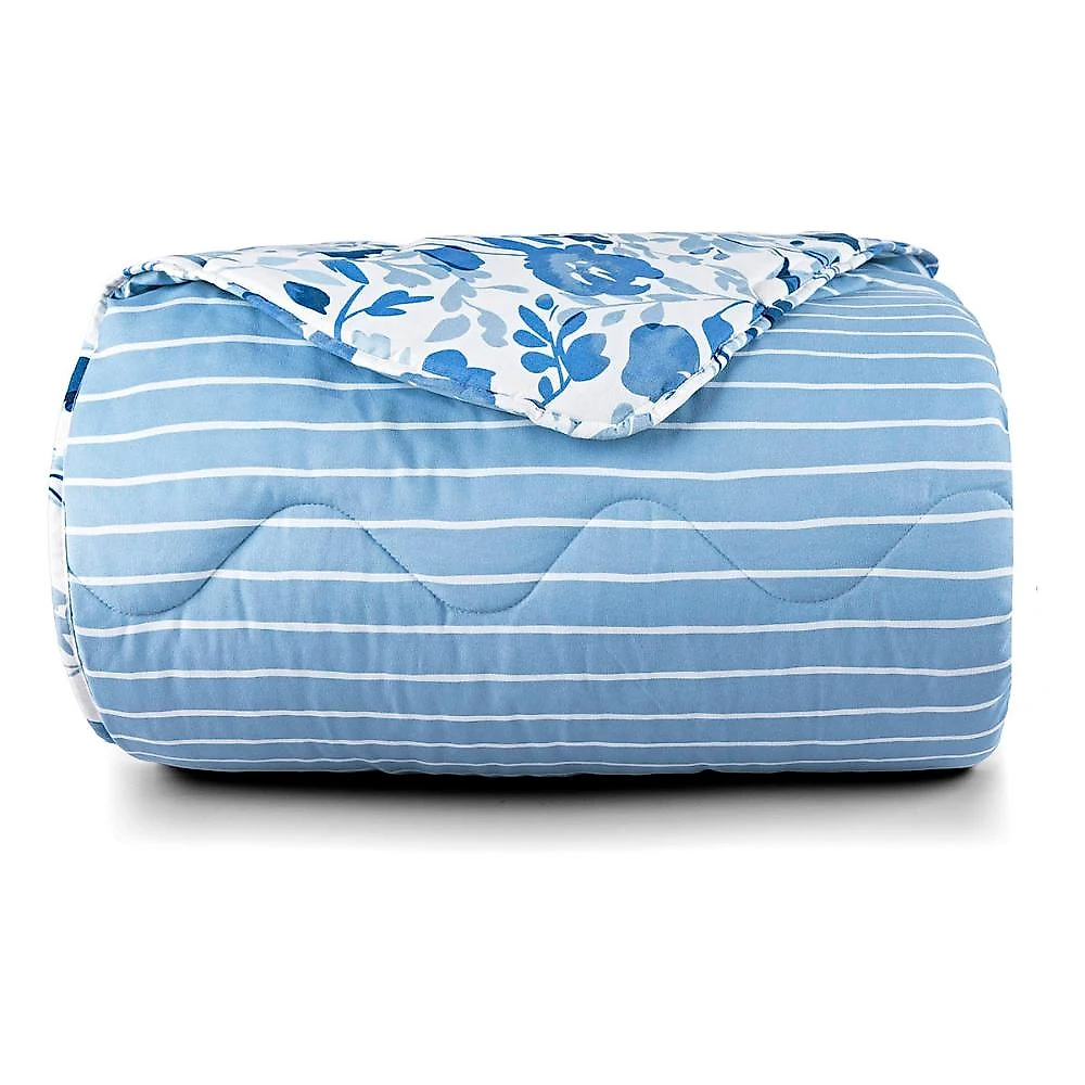 Edredom cobertor belle king 400 fios dupla face estampado florido azul 