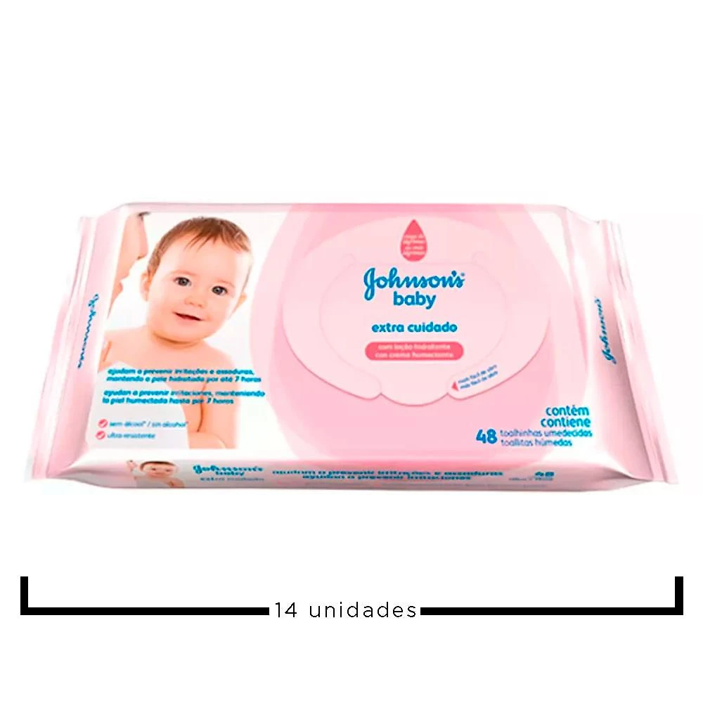 Kit johnson baby extra cuidado  toalhas umedecidas - 14x 48 unidades