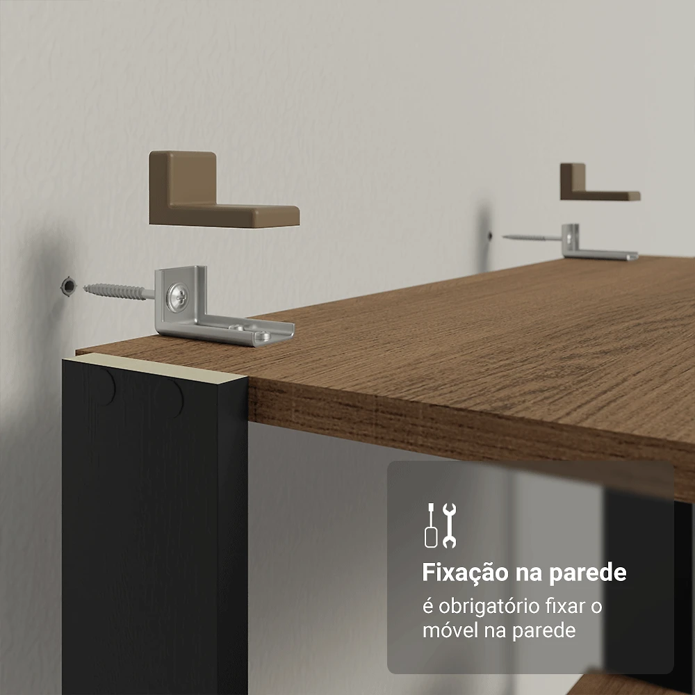 Armário Estante Multiuso Organizador 5 Prateleiras 59cm Rustic/Preto Madesa Cor:Rustic/Preto
