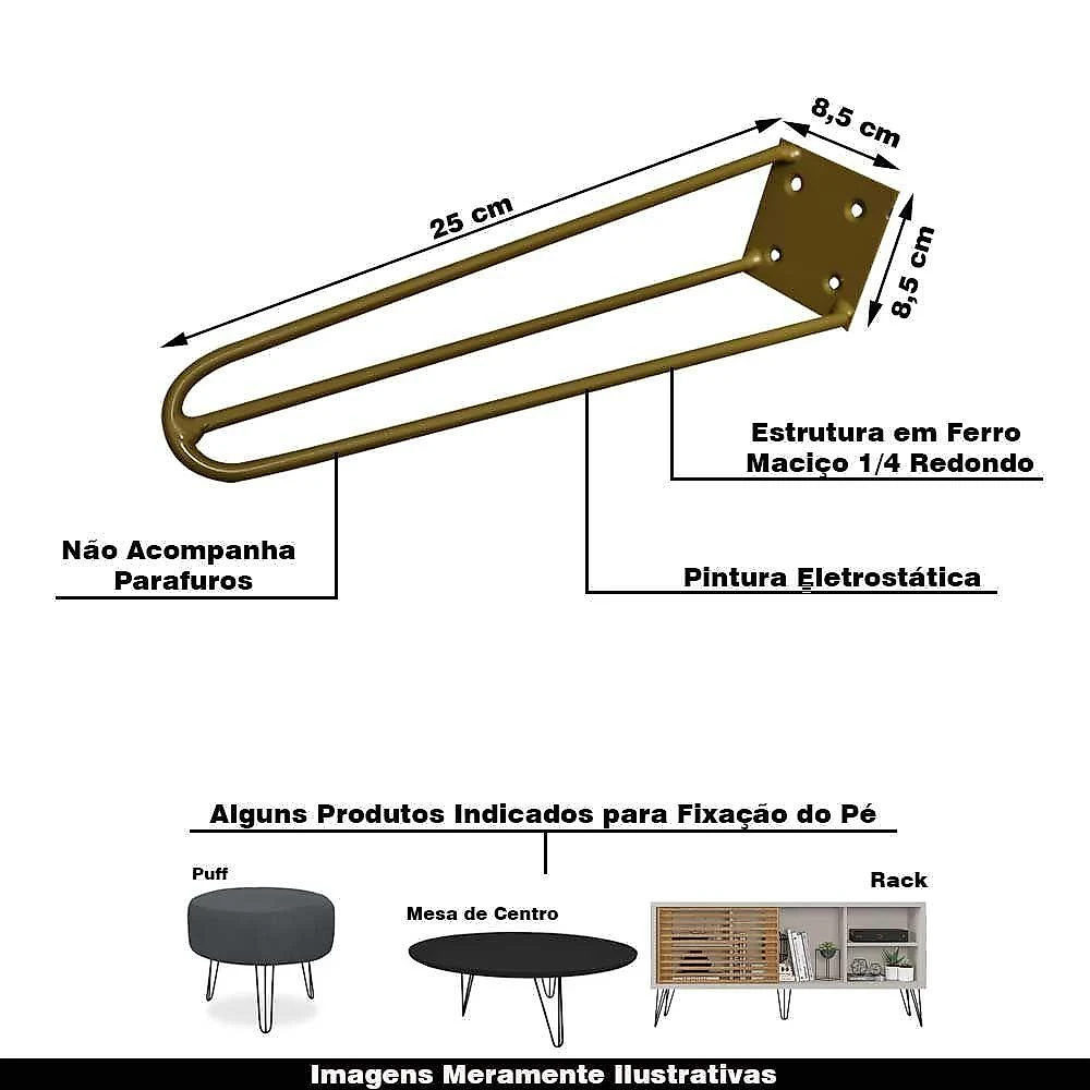 Pé De Metal 25 Cm Hairpin Legs Mesas De Centro Puffs Preto
