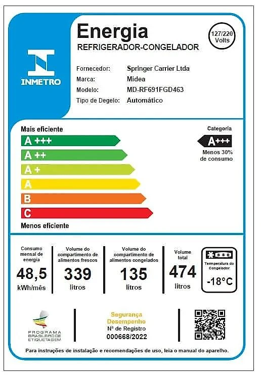 Geladeira Frost Free Midea 4 Portas Inverter 474L Inox MDRF691FGD463 Bivolt