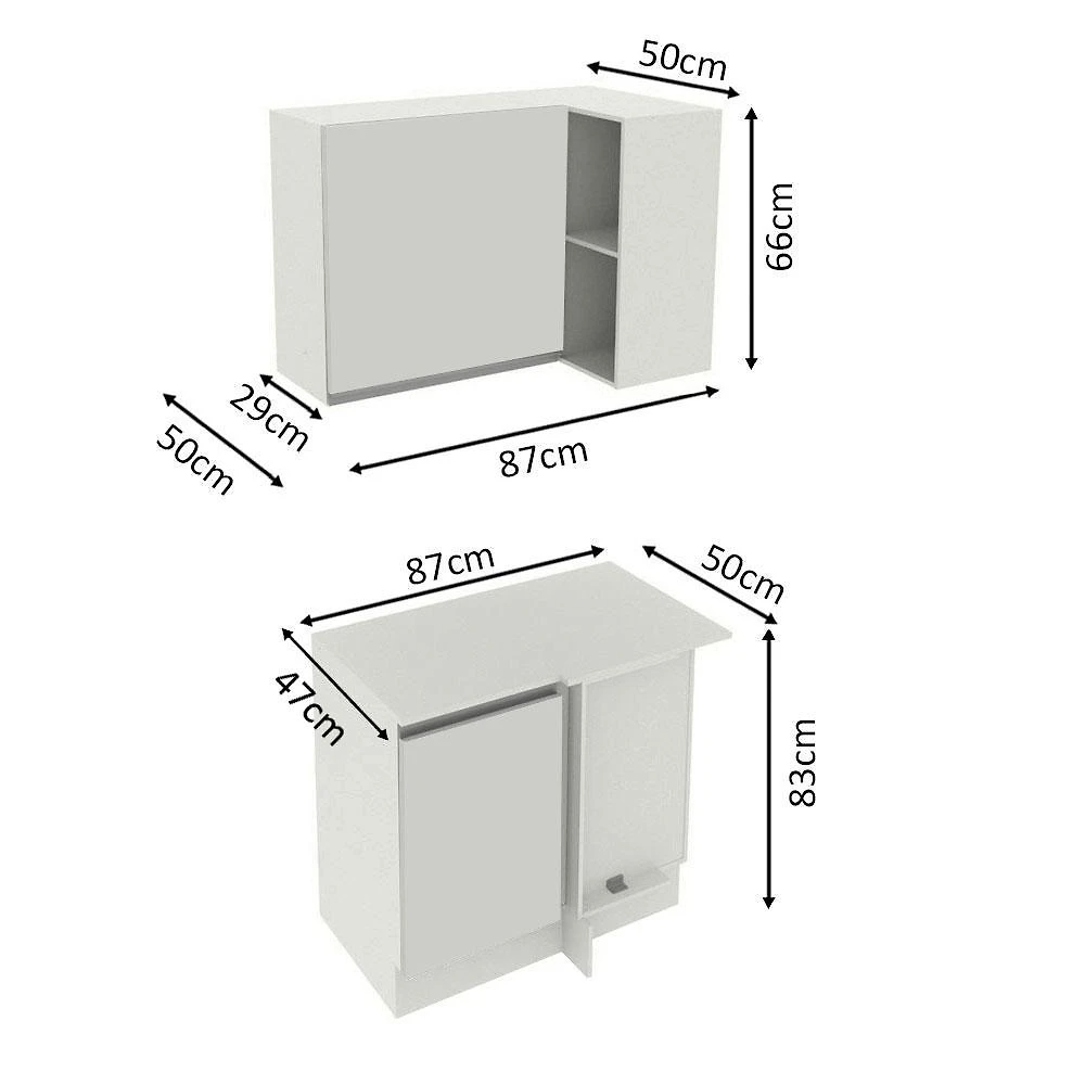 Miniatura Kit Armário de Cozinha de Canto 100% MDF 2 Portas e Nicho Branco Smart Madesa Branco