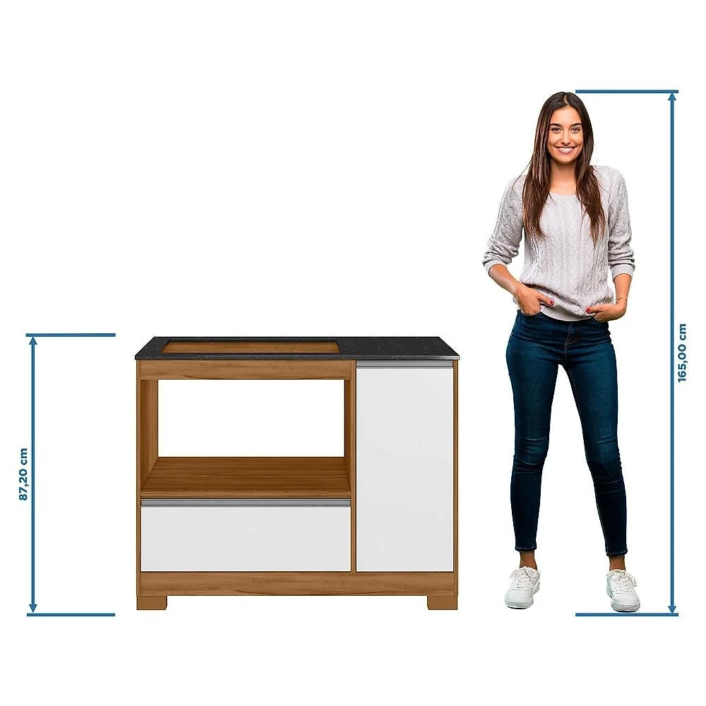 Balcão para Fogão Cook Top de 5 Bocas com Gavetão Freijo Trend/Branco New