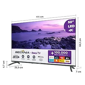 Smart TV 50" Britânia Ultra HD LED BTV50VA4REGB com Sistema Operacional Roku TV, Dolby Audio, Processador Quad-Core, Entradas USB e HDMI