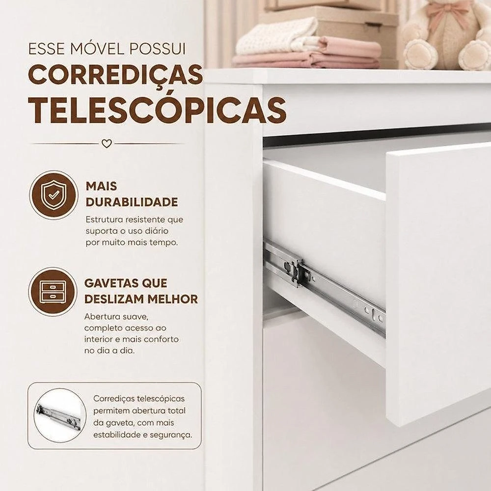 Quarto de Bebê Completo Isis / Berço 2 em 1, Cômoda Sapateira 100% MDF Areia