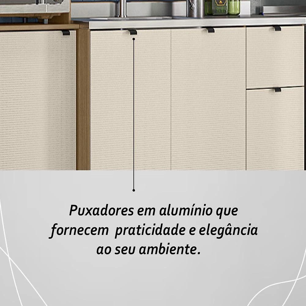 Armário De Cozinha Completa Com Balcão Para Pia Mdf 9 Portas Vert Plus Freijó Soft