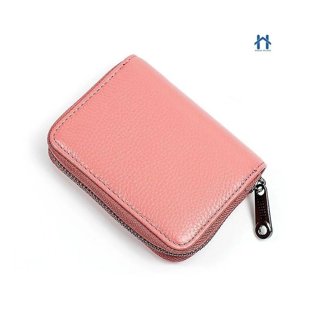 Bolsa Feminina Porta Cartões com Zíper OEM Bs103 Couro 11cm X 8cm X 2cm Rosa