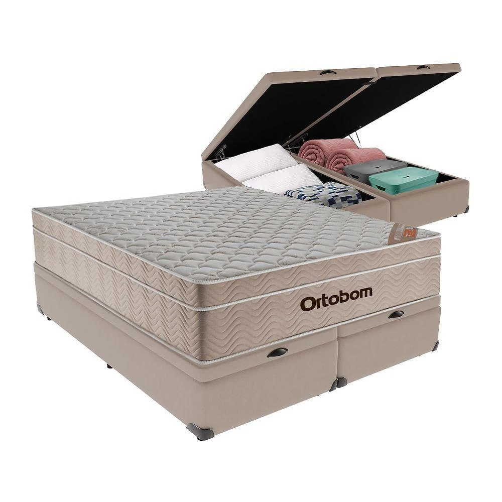 Airtech Colchão Ortobom Queen Com Baú Bege 158cm Springpocket