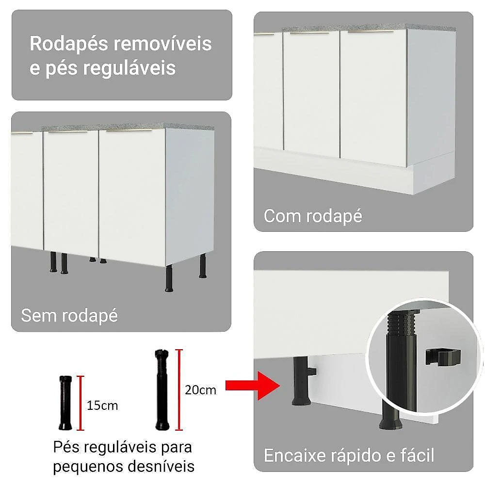 Armário de cozinha completa 340cm branco/branco veludo lux madesa 02