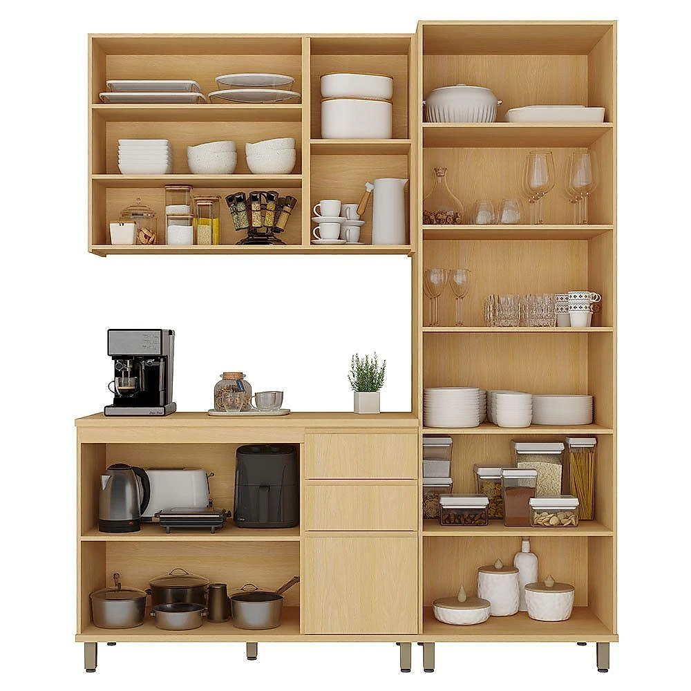 Cozinha Compacta 8 Portas 2 Gavetas MDF 190CM Carvalho e Cinza Aura