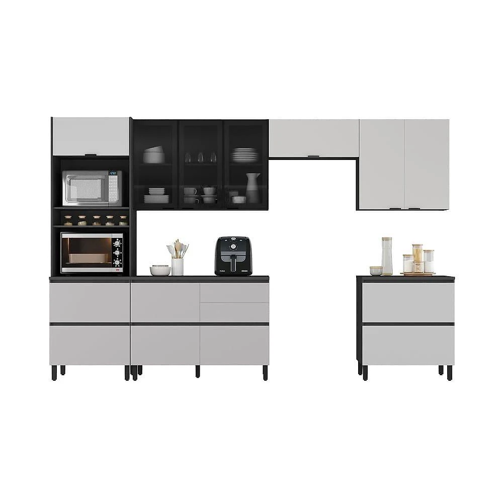 Cozinha Completa Itatiaia Lumina 350cm Paneleiro 2 Nichos Em Madeira Mdf Grafite/fendi
