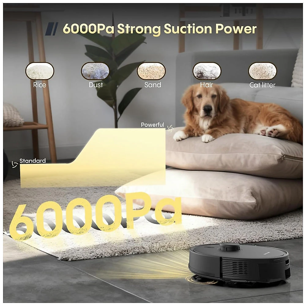 Robô Aspirador Bagotte BL20 Pro Preto Aveludado 6000Pa LiDAR Base Autoesvazio 90 Dias