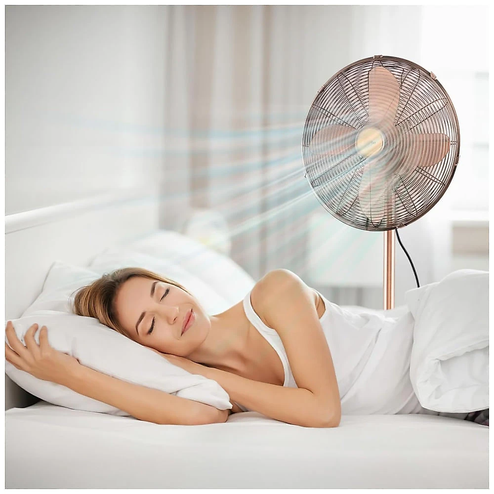 Ventilador de Pedestal Oscilante de Metal, Silencioso e Potente, com 3 Velocidades e Ajuste de Altura, 110V, COSTWAY, Cobre 110v