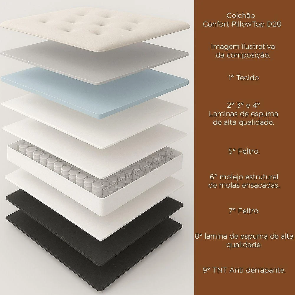 Colchão Queen Molas Ensacadas D28 Pillow Top 158x198x28CM Bege Sallar Home