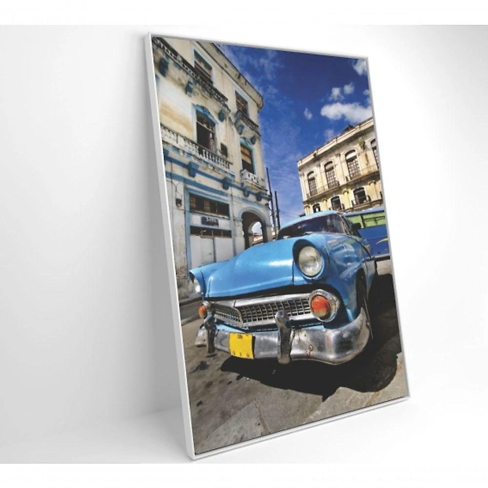 Quadro Carro Clássico Azul 90x60 Cm Vidro Impresso