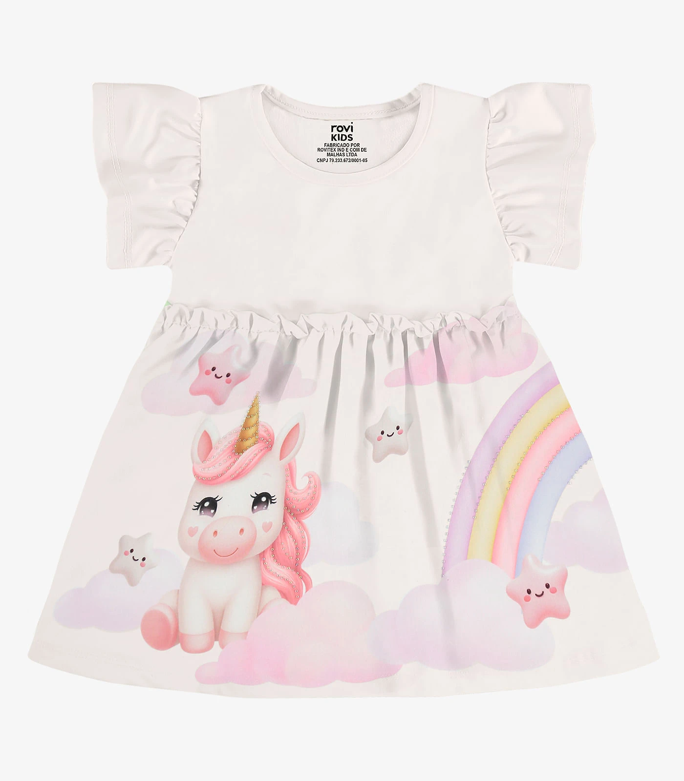 Vestido Infantil Com Estampa Malha Rovi Kids Bege