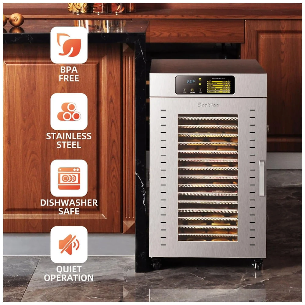 Miniatura Desidratador de Alimentos em Aço Inoxidável com 18 Bandejas, Temporizador Ajustável e Controle de Temperatura, 110V 15...
