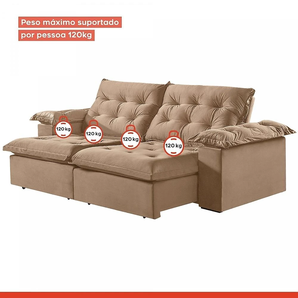Sofá Modulado Retrátil e Reclinável 290cm Genebra Sofá Retrátil e Reclinável 290cm M147 Martins Estofados Veludo/Capuccino