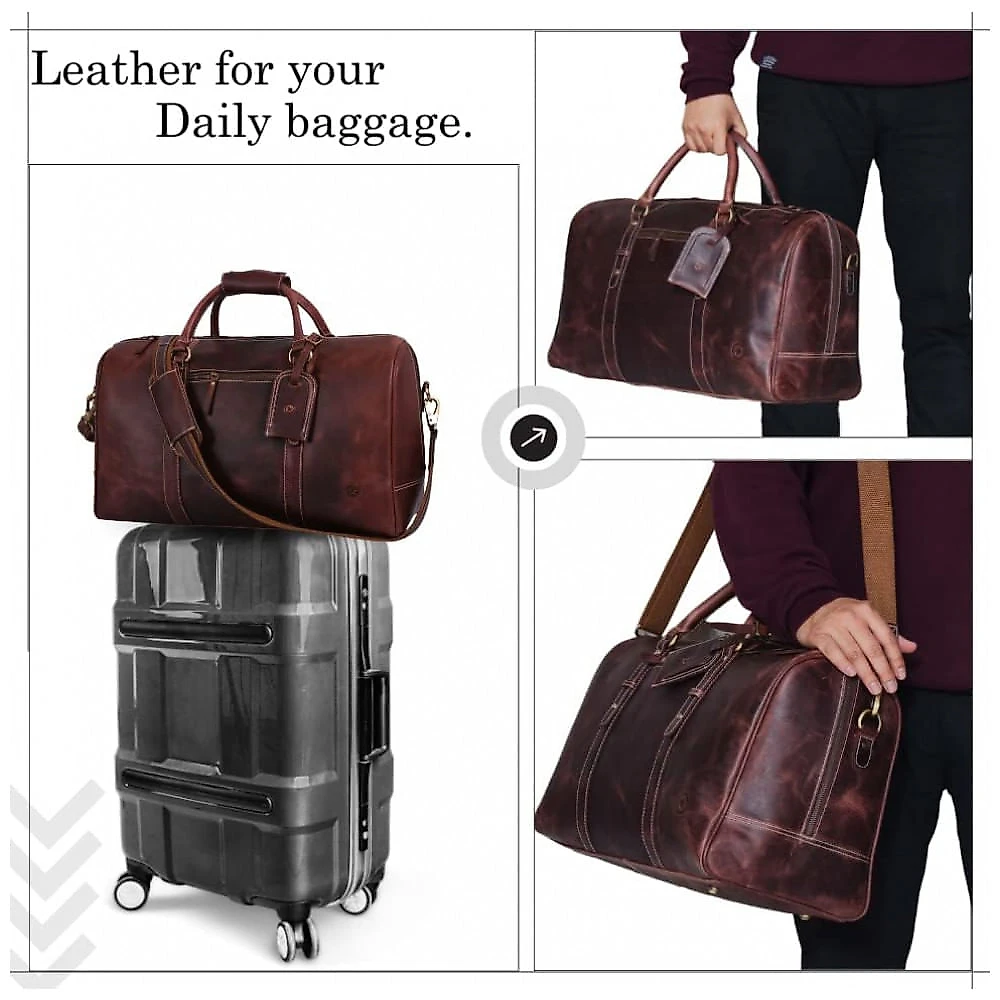 Bolsa de Viagem Masculina Clássica de Couro, AARON LEATHER GOODS VENDIMIA ESTILO, Marrom