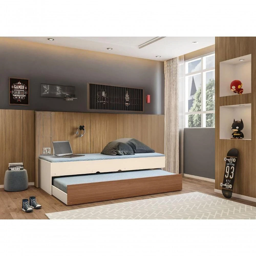 Bicama Solteiro Chiara com Cama Auxiliar MDP Off White Phoenix Baby