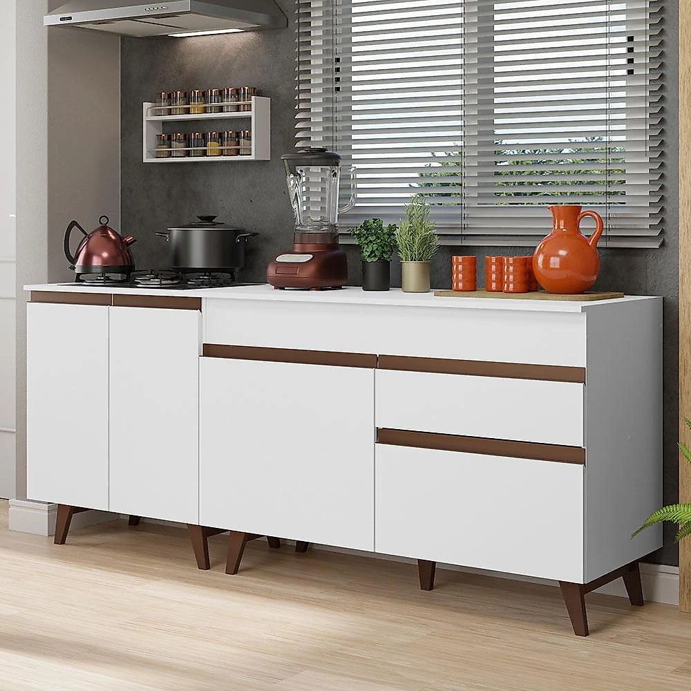 Kit com 2 balcões de cozinha madesa reims 4 portas 1 gaveta (com tampo) branco