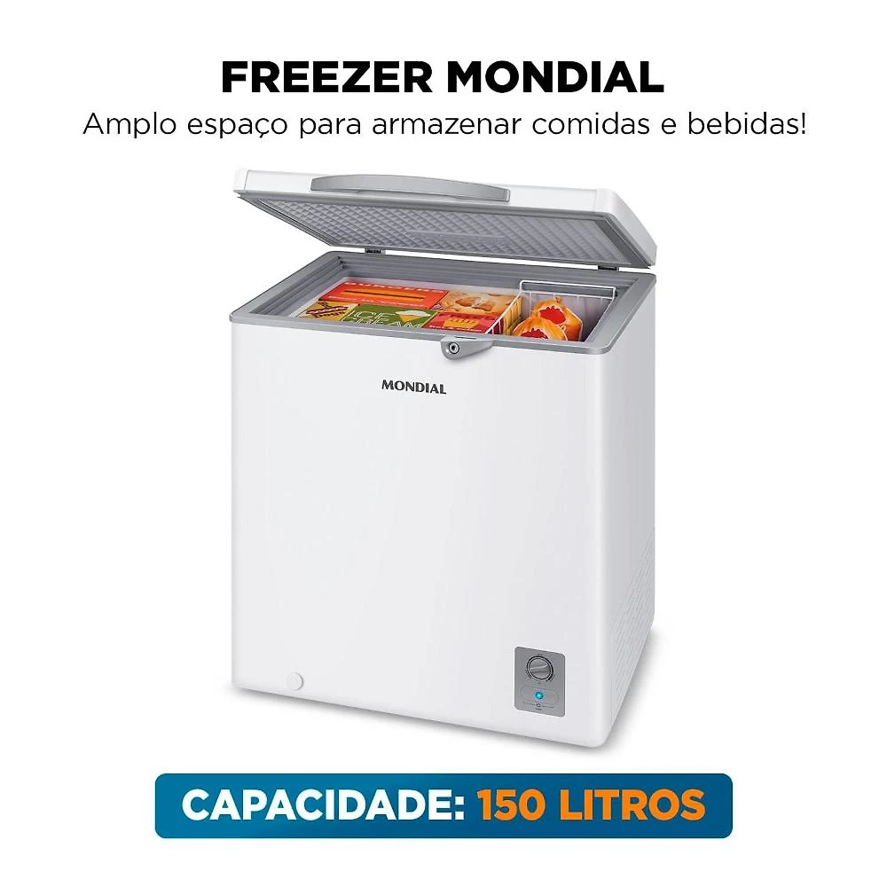 Freezer horizontal mondial fhz-01-w150 150 litros 2 em 1 função turbo controle de temperatura
