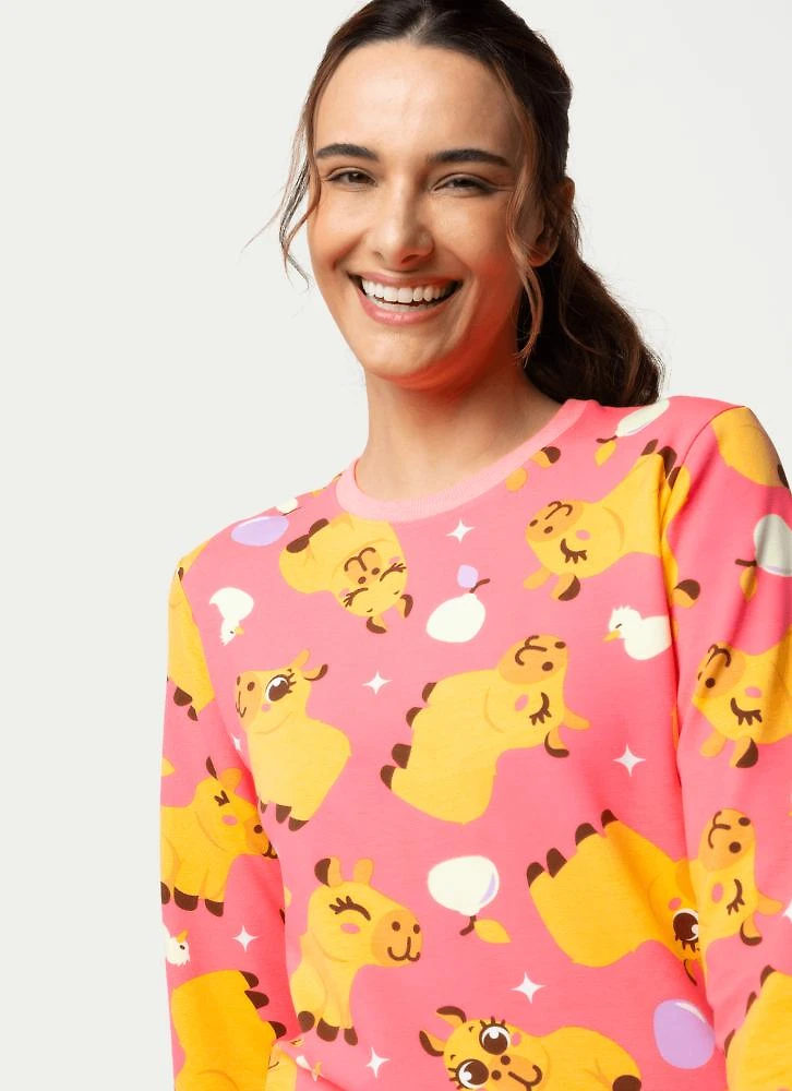 Pijama manga longa ultra visco feminino capivara chocolate