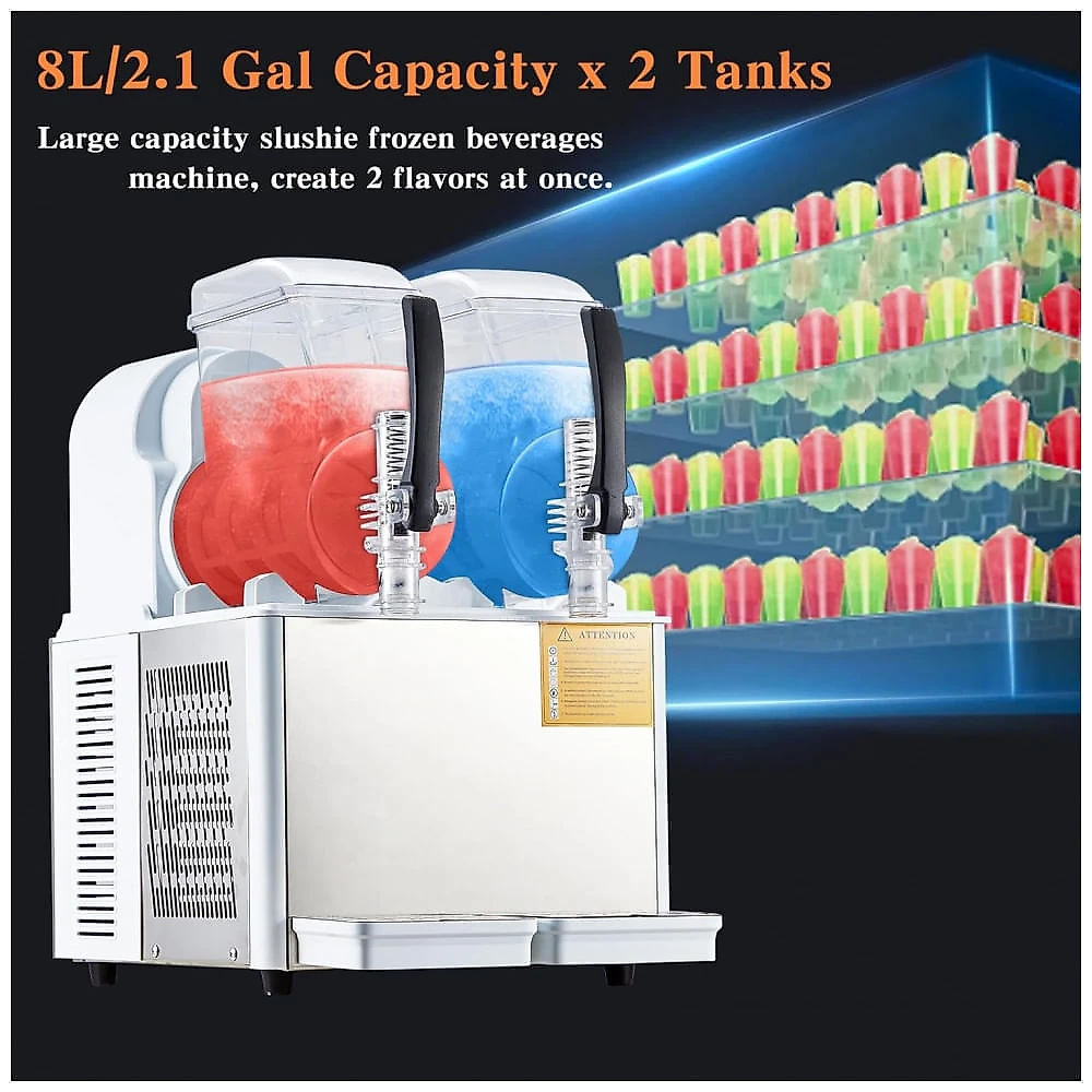 Máquina de Slush Raspadinha ActiveTrail 8L Duplo Tanque Comercial Aço Inox Auto Limpeza 240V