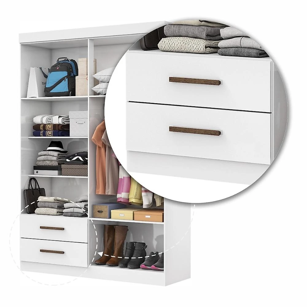 Guarda-Roupa Solteiro Siena 4 Portas 2 Gavetas com Espelho Multimóveis CR35555 Branco