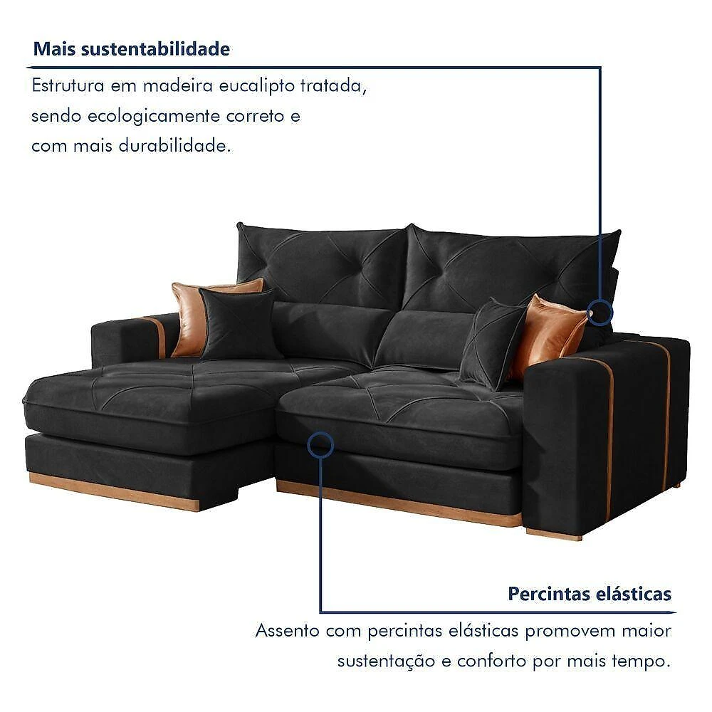 Sofá Montreal 4 Lugares Retrátil e Reclinável 250CM Preto