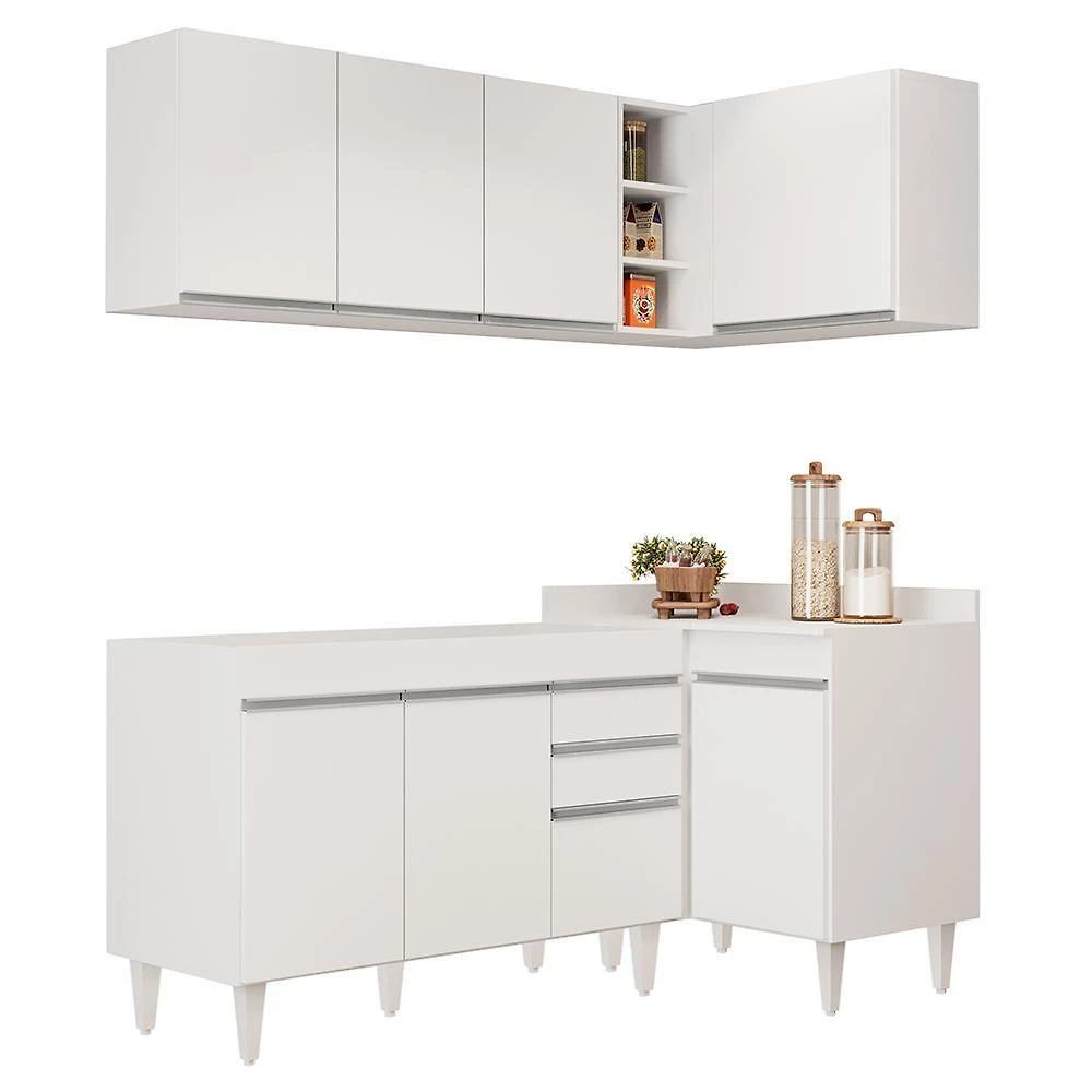 Armário De Cozinha Modulado De Canto Esquerdo 4 Peças Cp46 Balcão Sem Tampo Branco - Lumil
