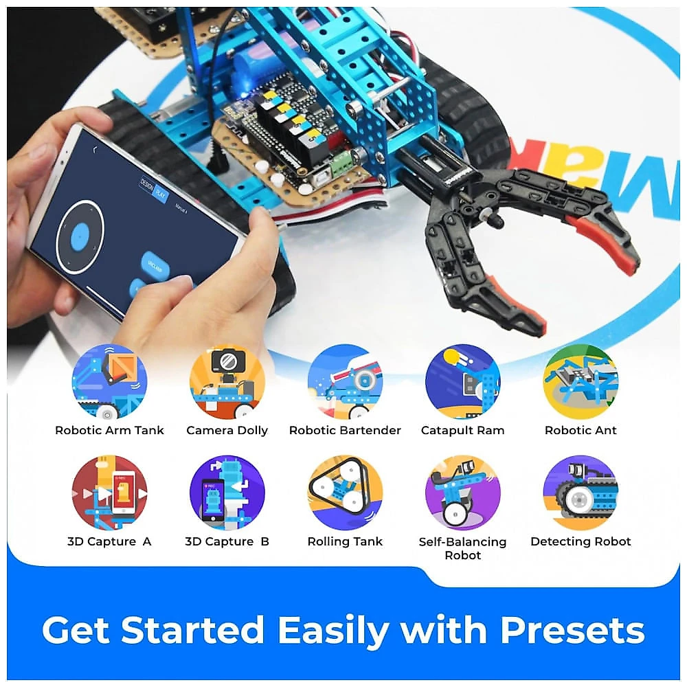 Kit de Construção STEM Robô 10 em 1 Compatível com Arduino C Raspberry Pi, Makeblock