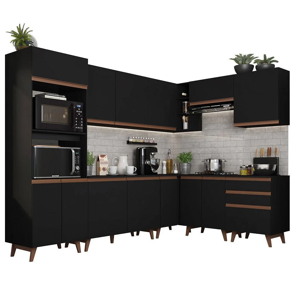 Cozinha completa de canto madesa reims 462001 com armário e balcão - preto