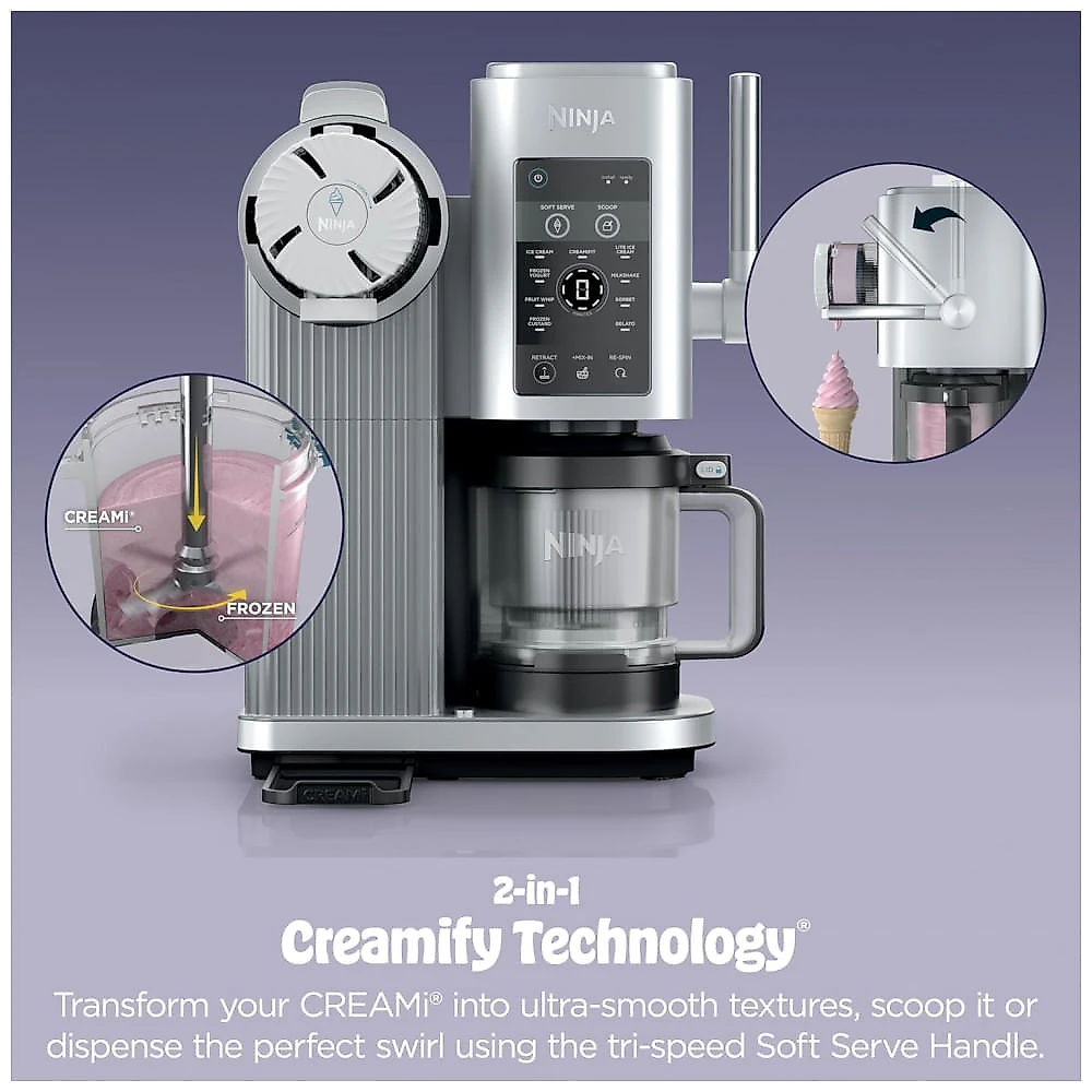 Máquina de Sorvete Ninja CREAMi Scoop & Swirl NC701 Prata 480 ml 13 Programas 800W