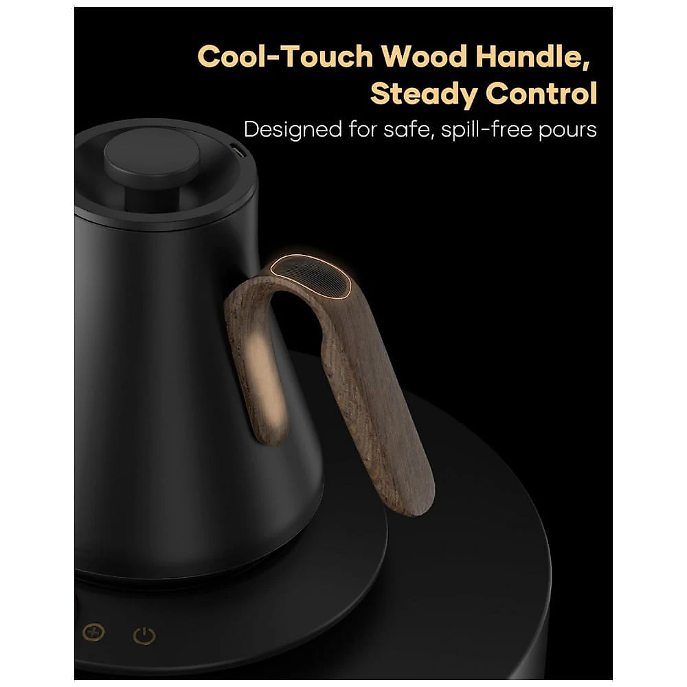 Chaleira elétrica Cocinare FLOW B9 Goya Walnut 0,9L bico pescoço de ganso controle de temperatura 1500W 110V
