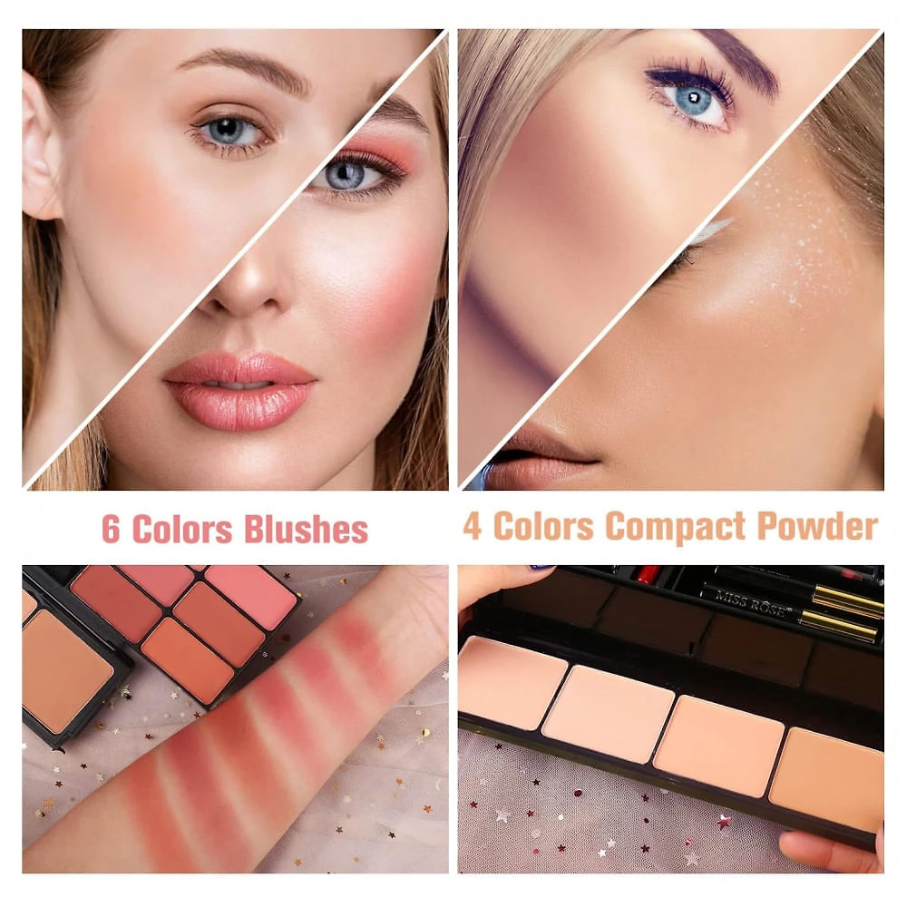 Miniatura Kit de Maquiagem Profissional Completo MORNECA com Espelho 58 Cores Tudo em Um Sombra Blush Pó Batom Eyeliner Máscara para Mulheres