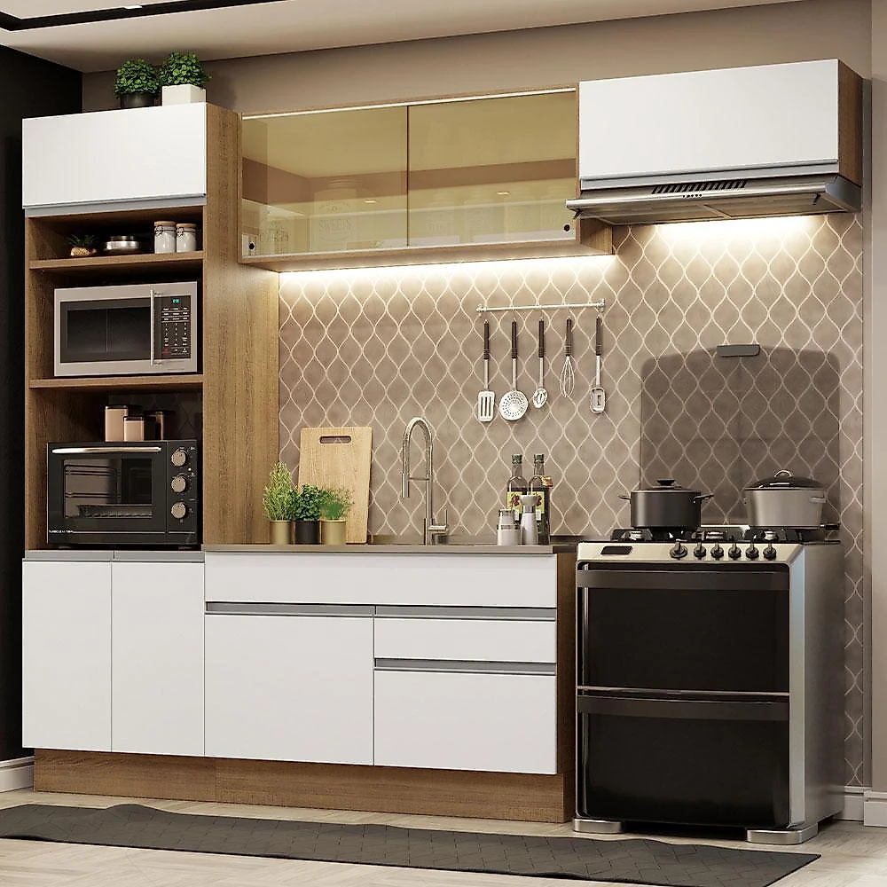 Cozinha completa madesa glamy 270011 com armário e balcão (sem tampo e pia) - rustic/branco