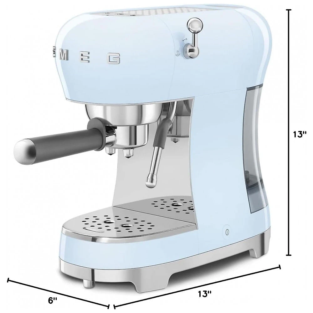 Máquina de espresso manual Smeg azul pastel retrô com bomba 15 bar, termobloco, vaporizador de leite e reservatório, 110V