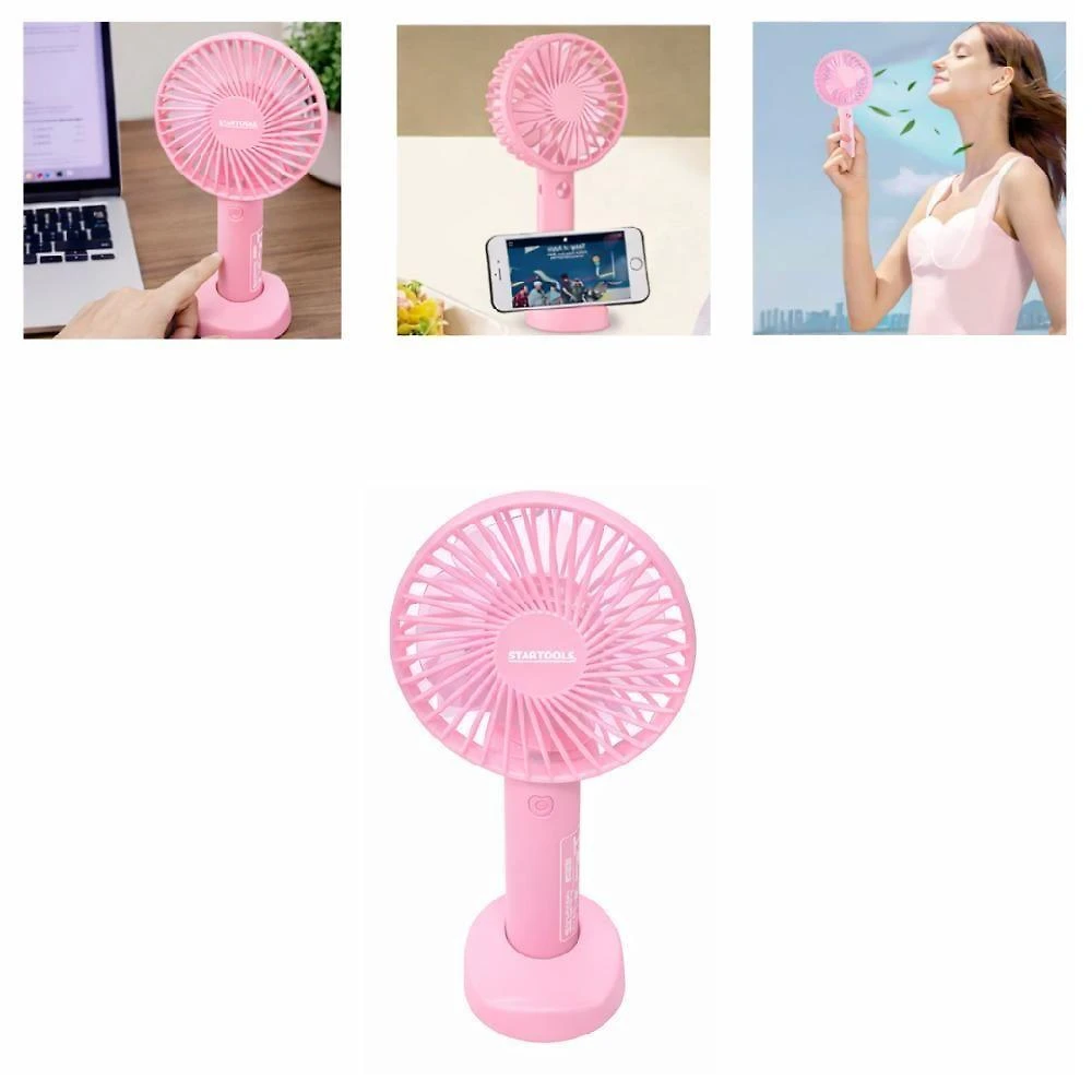 Mini Ventilador Portátil Usb Recarregável Yeet 3 Velocidades Rosa com Suporte para Celular 5V