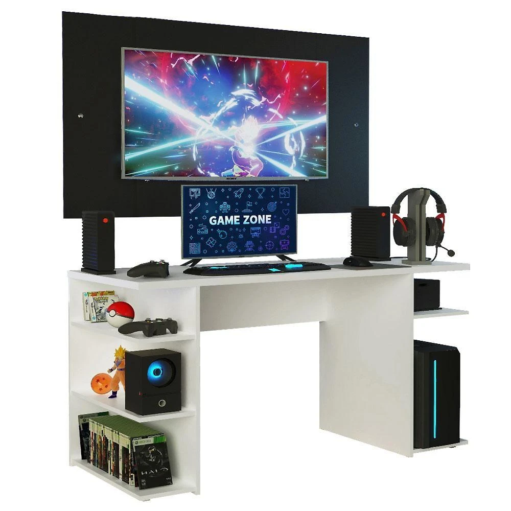 Mesa Gamer Branca e Painel para TV até 58 Polegadas Madesa