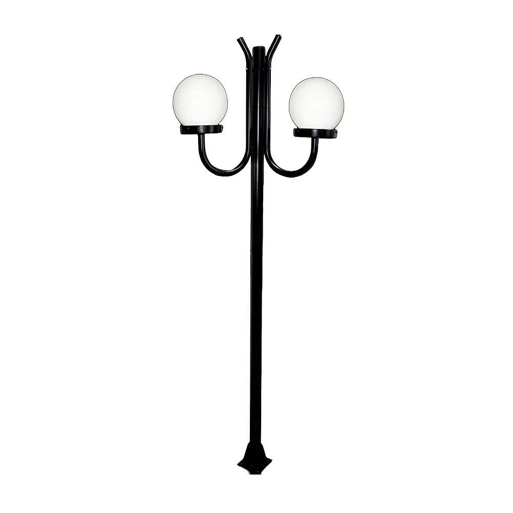 Poste Luminária L069POM Globo P Duplo Braço Curvo Cima Preto Bivolt Ouro Minas