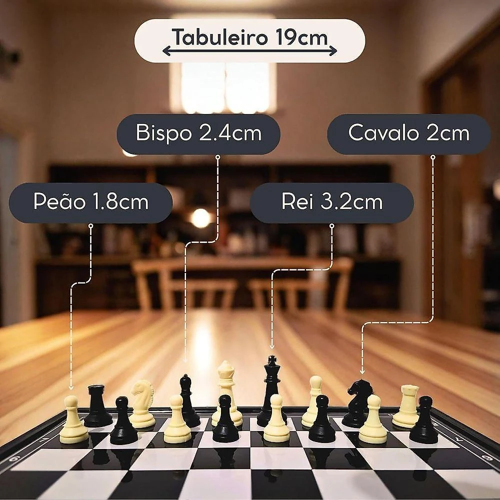 Jogo de Xadrez Magnético Dobrável 19x19cm com Peças Magnéticas Estojo Preto LF Presentes