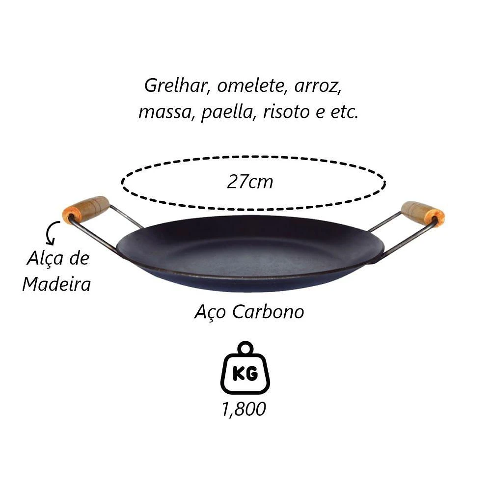 Miniatura Chapa Disco Arado Aço Carbono Bifeteira Alça Madeira 27cm