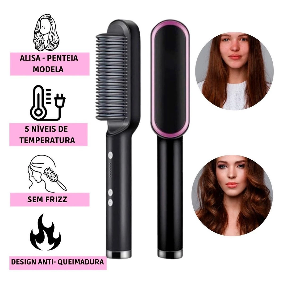 Miniatura Escova 3 Em 1 Chapinha Pente Modela Cabelo 110/220V Bivolt