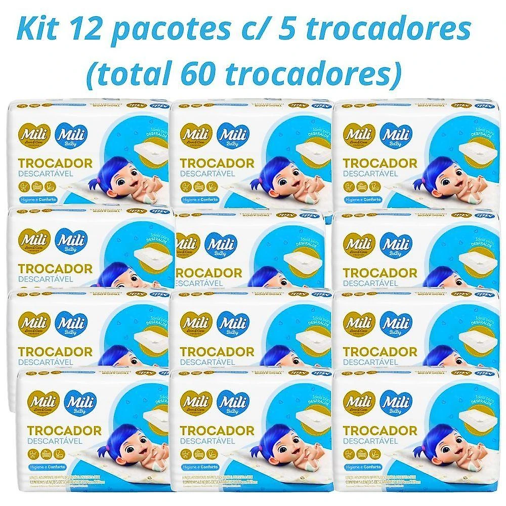 Trocador Descartável para Bebê Love&care Absorvente 12 Pacotes com 5 Unidades Mili