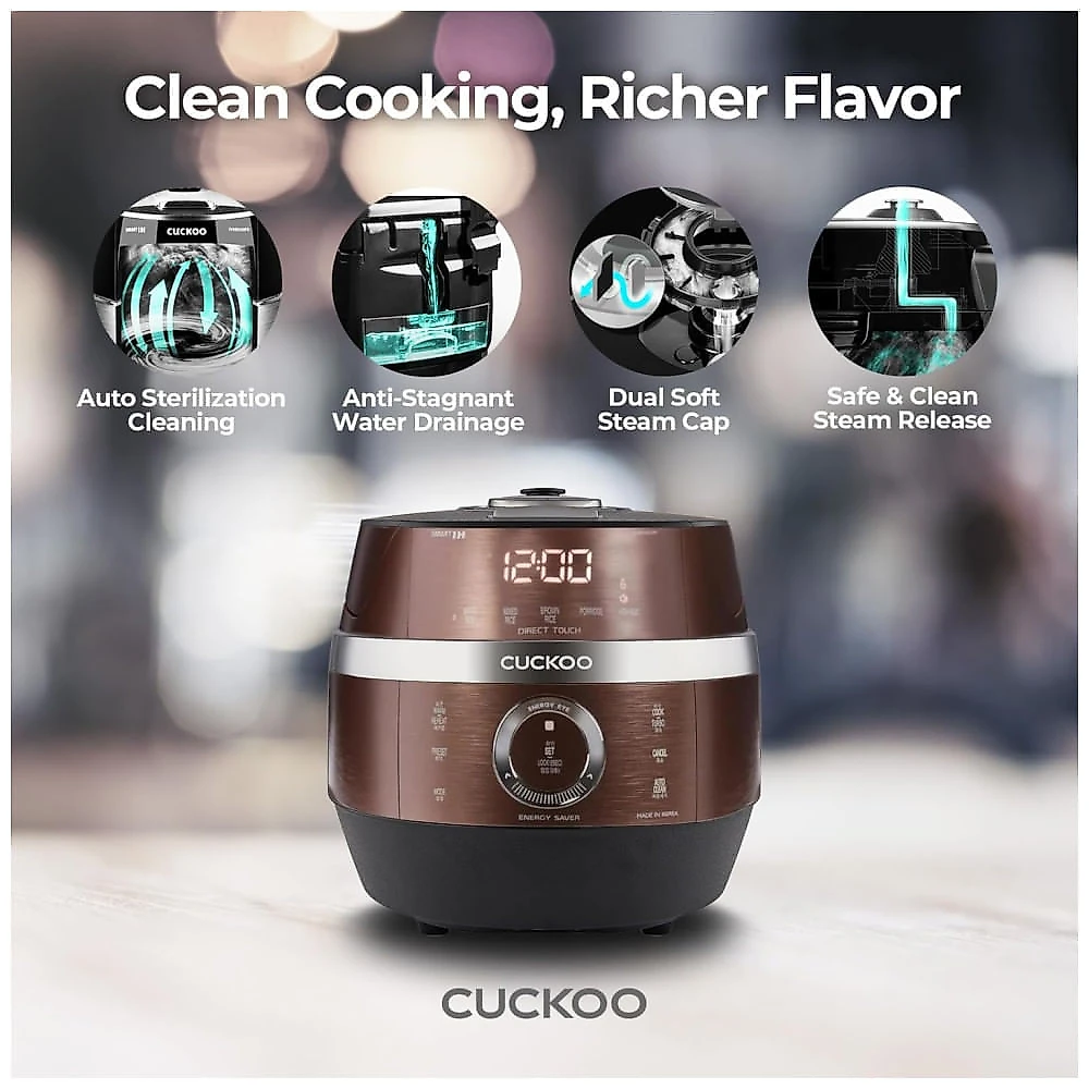 Panela de Arroz CUCKOO CRP-JHR0609F 6 Xícaras (Cru) / 12 Xícaras (Cozidas), Aquecimento por Indução, 16 Opções de Menu, Tecnologia Fuzzy Logic.