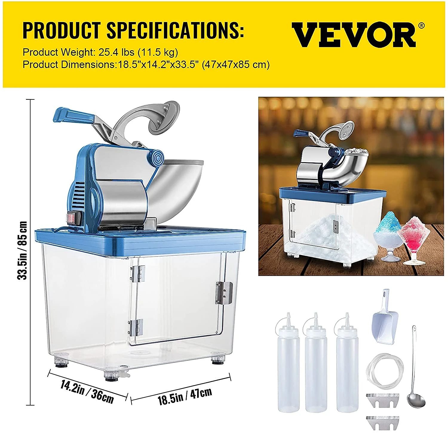 VEVOR Máquina de Raspadinha Profissional Produz 199 kgH 300W110V Azul
