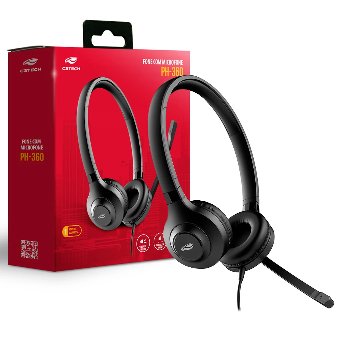 Headset C3Tech Gamer Crane, USB, Plug and Play, Preto -  PH-360BK